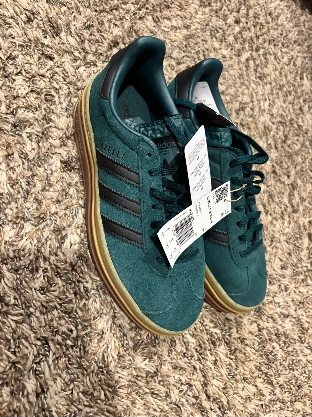 adidas Teal Suede Sneakers with Black Stripes and Gum Sole